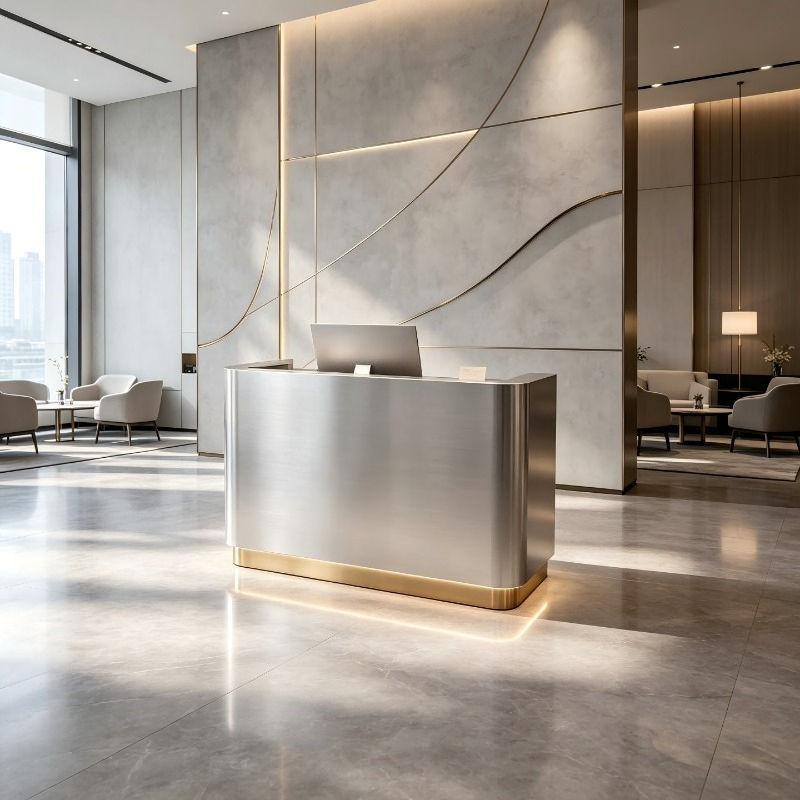 Office Furniture Company - Bancone Reception in Acciaio Inox Italiano,